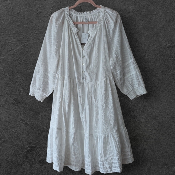 J Jill Dress Womens 2X Lagenlook Coastal Boho Tiered Ruffle Puff Sleeve Cottage - Picture 14 of 15